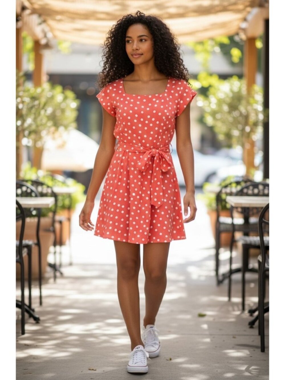 Wish Short Polka Dot Dress With A Tie Waist
